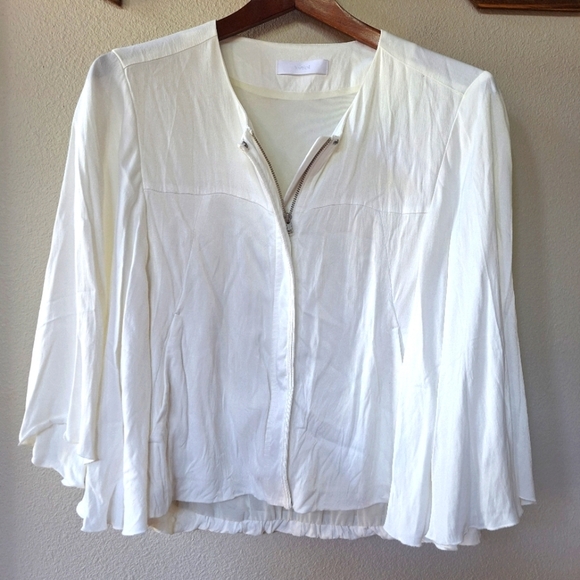 Initial Fashion Womens Flutter Sleeve Full Zip Ivory Jacket Size S - Picture 1 of 7